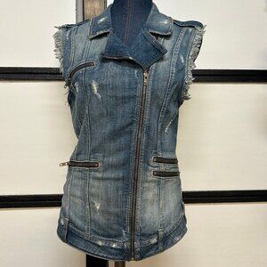 Women's Guess Distressed Denim Zipper Vest w/Pockets, Size Small